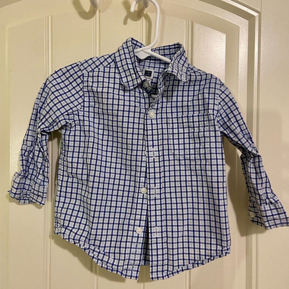 Janie and Jack blue plaid button-up shirt